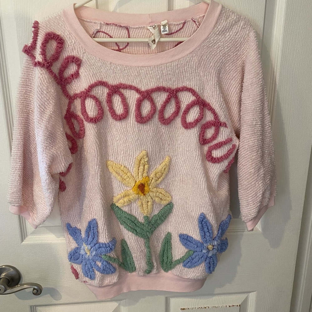 Vintage Chenille Sweater with Flowers